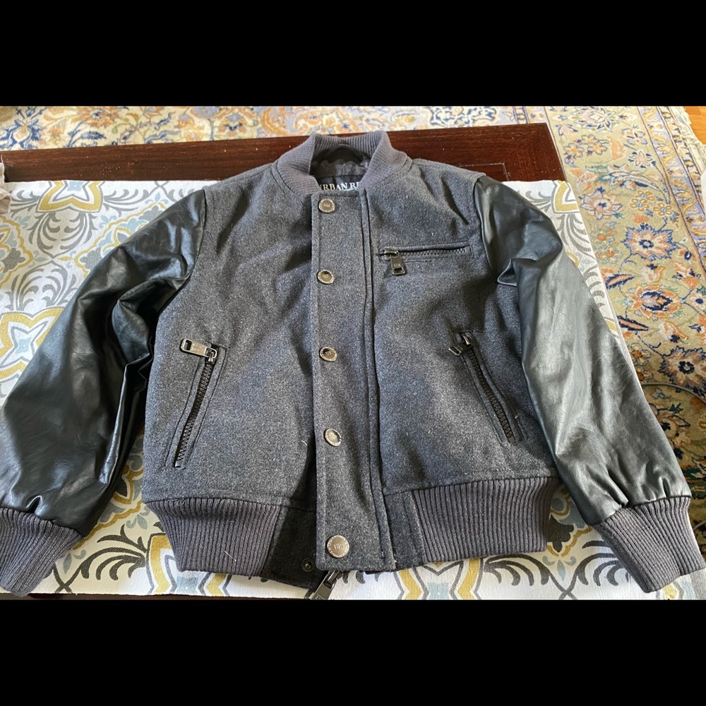 Grey flannel kids bomber jacket with zipper & snaps